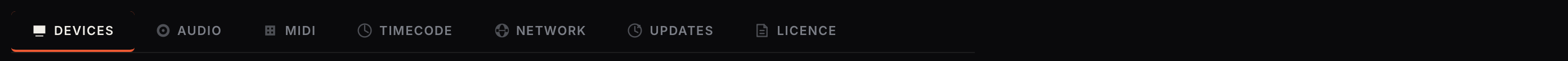 Settings tabs